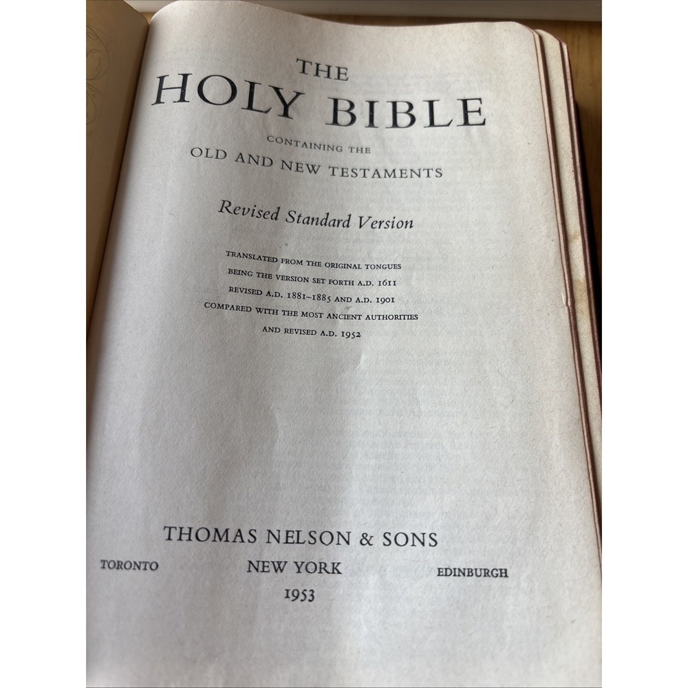 Vintage 1953 Leather Holy Bible Revised Standard Version Nelson Leather Bond